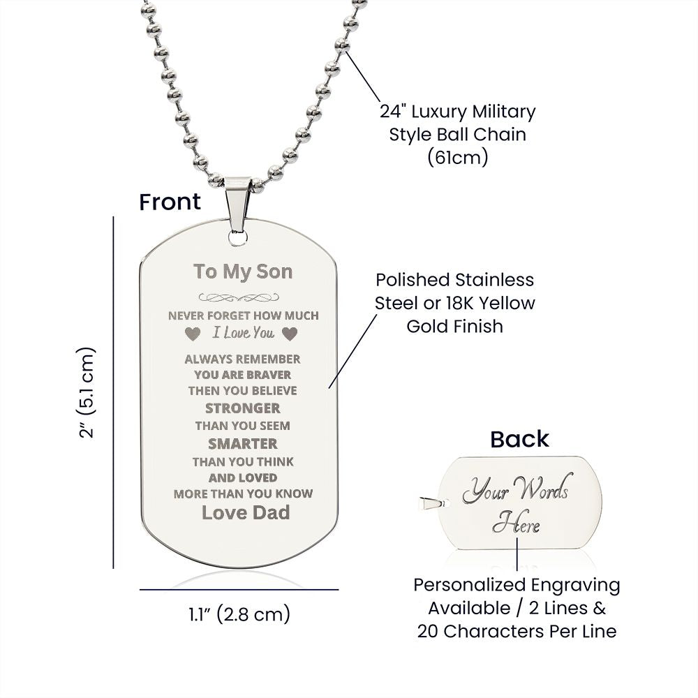 To Son From Dad Engraved Dog Tag