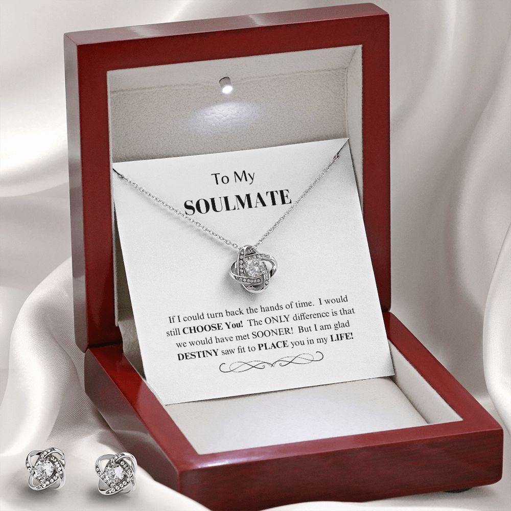 To My Soulmate Love Knot Necklace & Earrings